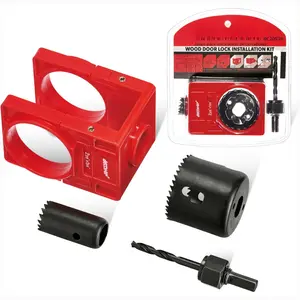 1-3/8" - 1-3/4" Door Lock Installation Set with Guide Template, Door Lock Hole Saw Kit ldeal for Wooden Doors, Red