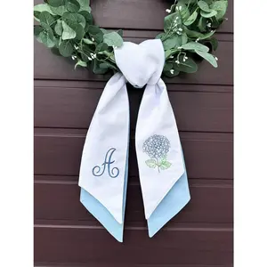 Embroidered Monogram Wreath Sash: Personalized Spring Door Decor