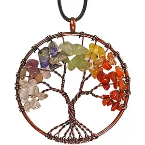 Car Mirror Hanging Accessories Healing Crystal Decor Tree of Life Car Hanging Decor 7 Chakras Stones Ornaments Good Luck Home Decoration