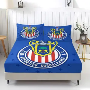 3 Piece Team Logo Pattern Fitted Sheet Set, Soft And Durable Bedding Set, Bedsheet, Includes 1 Piece Flat Sheet And 2 Pieces Pillowcases, Daily Holiday Birthday Gift Bedroom Decorations For Kids And Adults