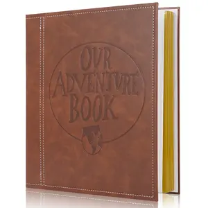 Self Adhesive Scrapbook Leather Cover DIY Adventure Book Photo Album for 3x5, 4x6, 6x8, 8x10 Photo (Brown) Gift Wedding Souvenir Memories Cardstock Mother's Day, anniversary gift