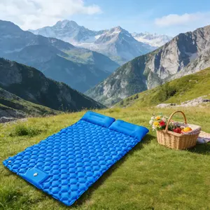 1pc Outdoor Couple Sleeping Gear, TPU Foot Press Inflatable Mat, Thickened & Moisture Proof, Diamond Anti Slip Texture, Built-in Pillow, Lightweight Foldable Manual Inflation Pad for Camping Hiking Tent Backpacking Picnic Travel