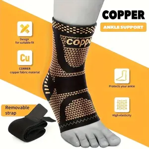 Copper Ankle Brace Adjustable Compression Sleeve (Pair)-Ankle Support Heel Brace for Achilles Tendonitis, Plantar Fasciitis-Eases Swelling and Sprained Ankle