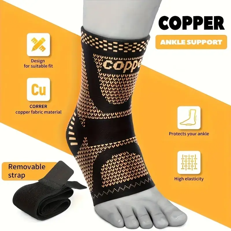 Copper Ankle Brace Adjustable Compression Sleeve (Pair)-Ankle Support Heel Brace for Achilles Tendonitis, Plantar Fasciitis-Eases Swelling and Sprained Ankle