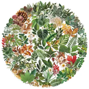 100-Pcs Green Plant Leaf Stickers - Transparent DIY Decorative for Scrapbooks, Phone Cases, Guitars