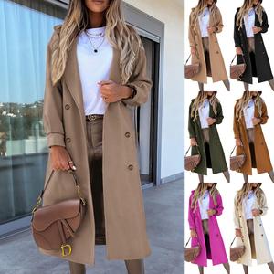 Danedvi Women's Chic Notched Lapel Double-Breasted Solid Pea Coat - Winter Elegance Long Lightweight Long-Sleeve Overcoat with Pockets, Premium Fabric, Minimalist Basic Top for Casual Wear, Stylish Women's Clothes
