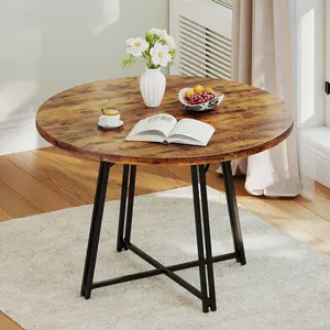 COSTWAY - 47 Inch Dining Table for 4-6 People Round Kitchen Table with Cross Base-Rustic Brown