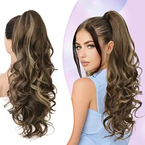 Ponytail Extension, 24 Inch Claw Clip Curly Ponytail Extension for Women,  Long Curly Wavy Dark Brown Fluffy Hairpiece for Women Quick Style Workout Party Office