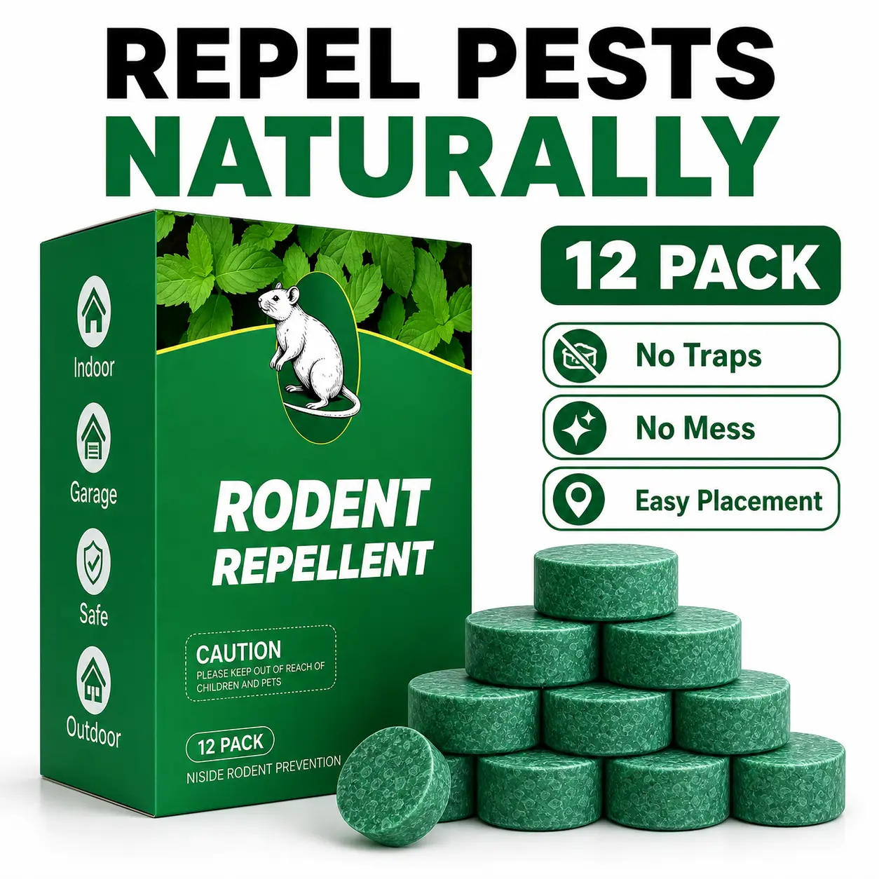 12-Pack Multifunctional Peppermint Oil Rodent Repellent Balls, Pesticide-Free Natural Plant-Based Scent Pouches, Pet-Friendly Home Pest Control for Indoor & Garage Use (When Directed)