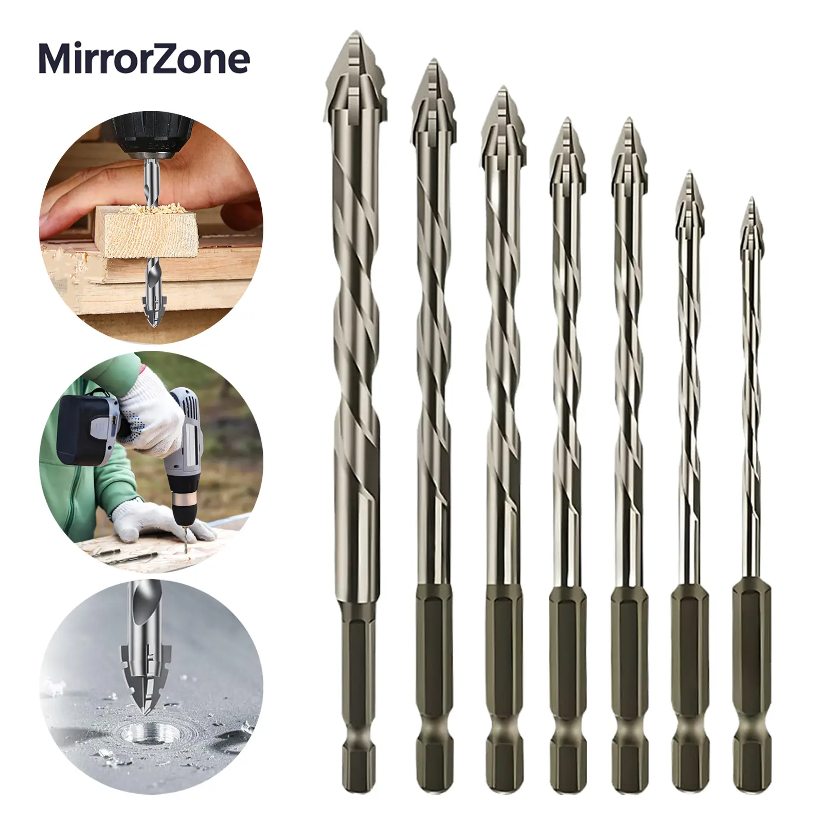 MirrorZone Masonry Drill Bit Set,7 Count Sawtooth Eccentric Drill Bit Set,Industrial Strength Carbide Drill Bit Tip,Suitable for all Tiles,Ceramics,Gl