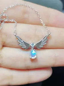 1 PC Romantic Cubic Zirconia & Faux Moonstone Dainty Choker Necklace Pendant For Women Valentine's Day Gift Wedding Jewelry