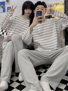 Unisex Cartoon Pajama Set for Couples, Soft & Breathable Long Sleeve Top with Long Pants, All Season Youth Casual Homewear Loungewear