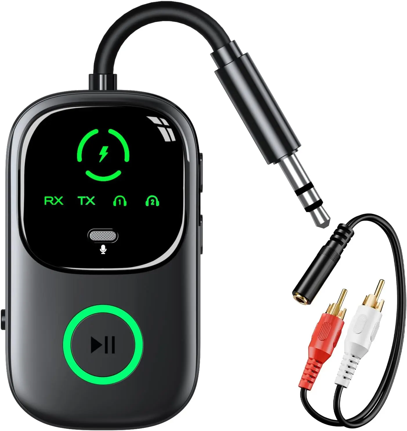 LED Display 2 in 1 Bluetooth 6.0 Transmitter Receiver 3.5mm AUX Jack RCA Wireless Audio Adapter Dongle for Airpods Headphones TV Airplane Flight Car Speaker Home Stereo, Dual Pairing & Handsfree Call