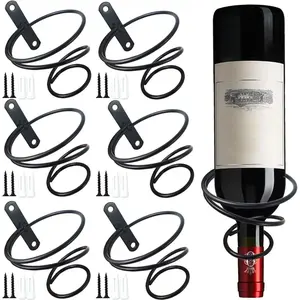 6PCS Spiral Wall Mounted Wine Rack, Metal Bottle Display Holder for Storage and Theme Decor, Black