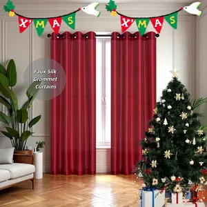 christmas  curtains flower  embroidery  curtain Airy Private Semi-Sheer Curtains 2 Panels Faux Silk Set with Grommet Top langsir bidai blackout sheer Ring brocade blind langsir hook rod gradient cabinet