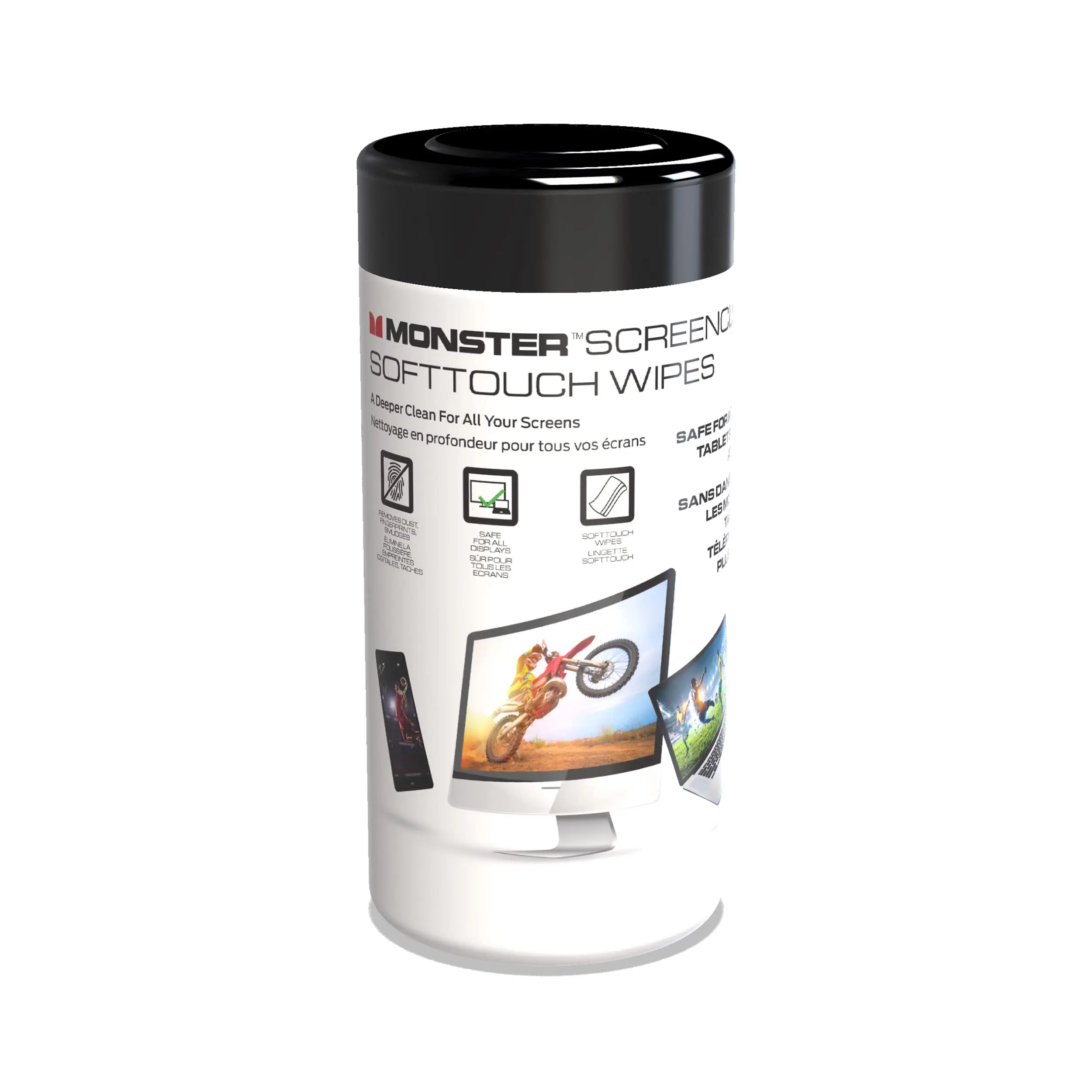 Monster ScreenClean Wipes For TV, Computer, Phone & Car Screens - 70 Soft Touch Screen Cleaner Wipes