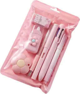 7 Pcs Cute Pink Stationery Set Cute School Supplies Office Supplies Including Ballpoint Pens Pencil Sharpener Highlighter Correction Tape Ruler Utility Knife (Pink) cute  school  supplies