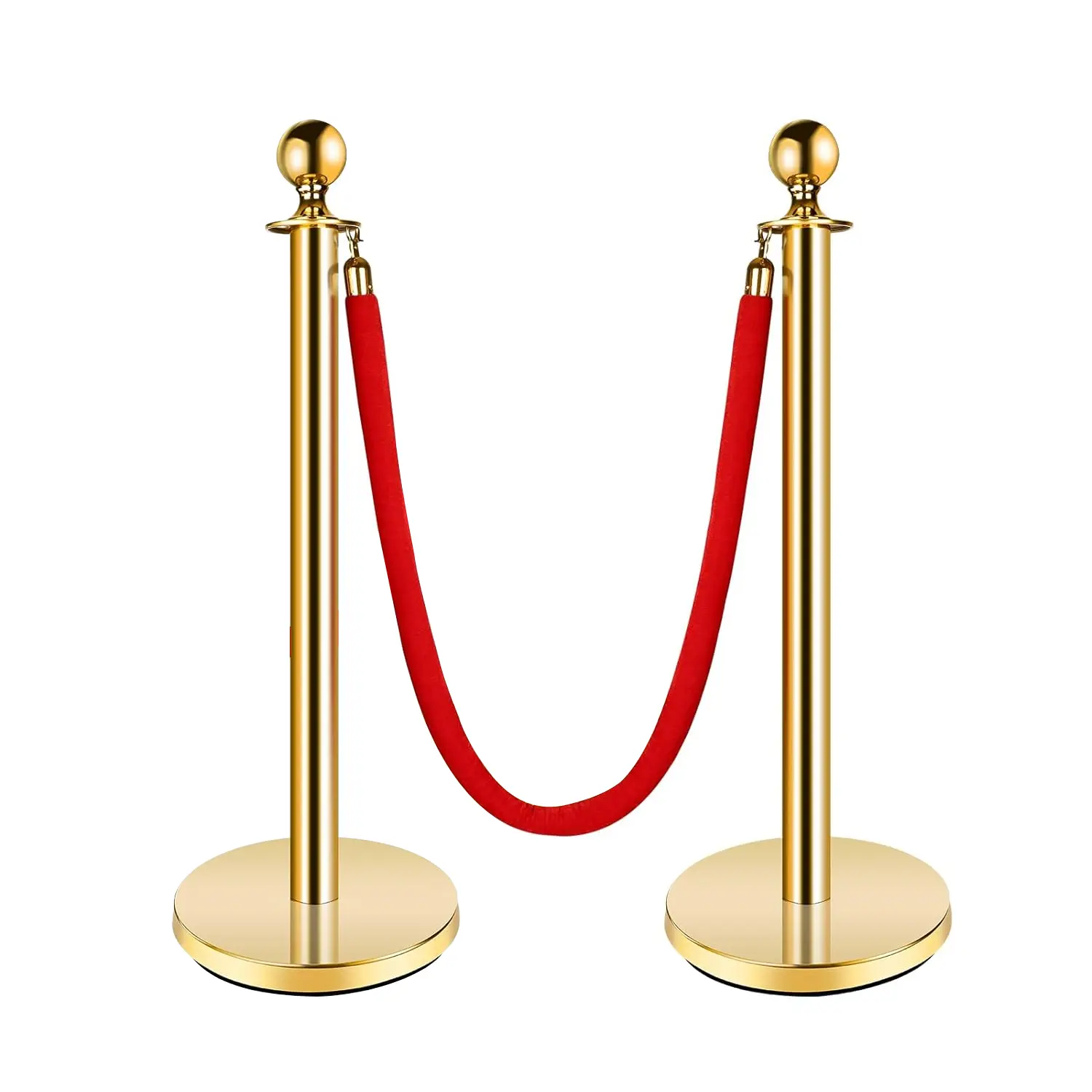 Gold Stanchion Post, 5 Ft Red Velvet Rope Crowd Control Stanchions Stainless Steel Red Carpet Poles for School Museums Party Festival Occasions