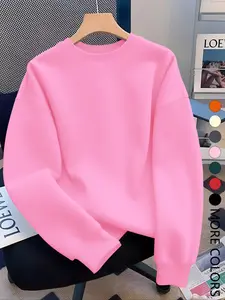 New Creative Simple Solid Color Women's Pullover Sweatshirt, Casual Long Sleeve Round Neck, Trendy Multi-color Options, Fall & Winter Fashion Top, Womenswear