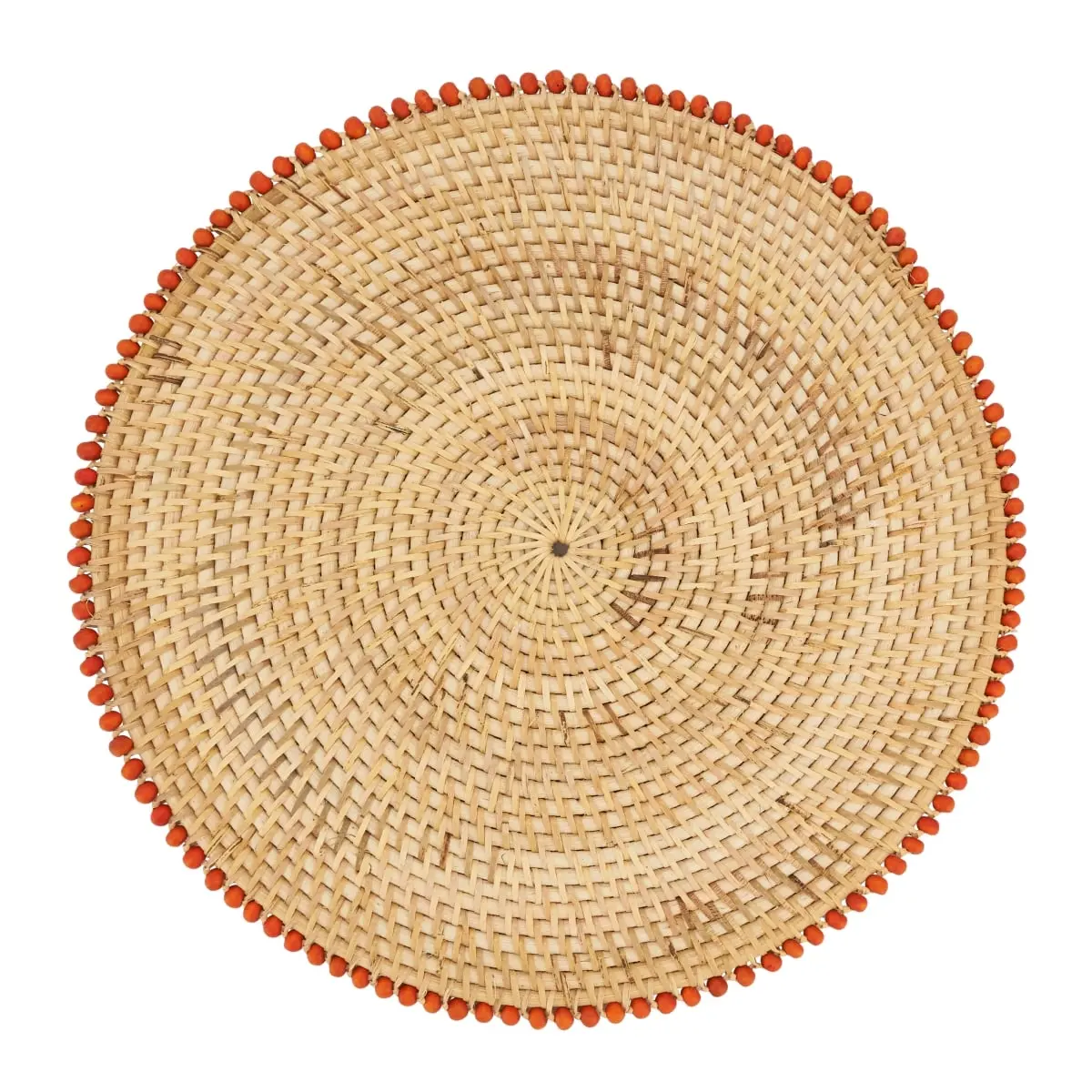 Saro Lifestyle 1071.OR15R Woven Rattan Placemats - 15 in., Colorful Orange Beads Border, 4-Piece Set