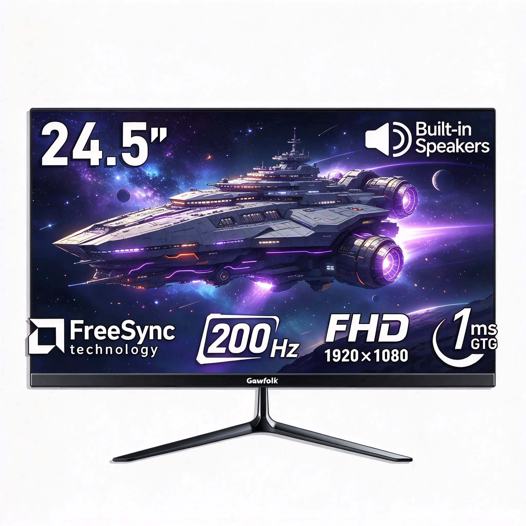 Gawfolk 24.5-Inch FHD Gaming Monitor for Esports Gamers, 300/200Hz 1080P VA Panel, 1ms GTG Fast Response, Adaptive Sync, Frameless Screen, 98% sRGB, 178° Wide Angle, Built-in Speakers, HDMI/DP Ports, 75x75 VESA Mount, Monitors & Gamer Stuff