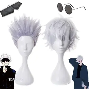 Gojo Satoru Cosplay Wigs Anime  Gojo Short Heat Resistant Synthetic Hair with Wig Cap Party Wig Without Eye Patch