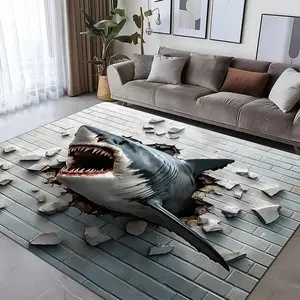 3D Shark Pattern Floor Mat, Creative Design Non-slip Soft Floor Carpet, Decorative Area Rug for Home Living Room Bedroom Kitchen