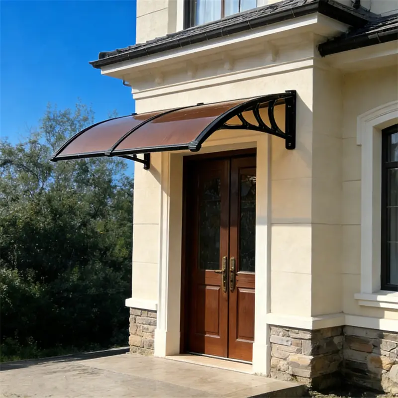 Polycarbonate Door Awning - 40x80 in Outdoor Shade Canopy, Home Supplies Rain Protection with Black Brackets