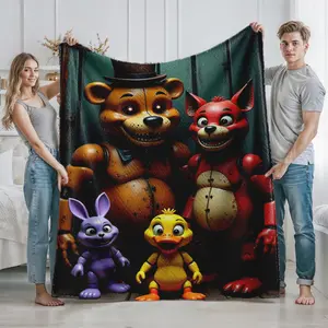 Five Animatronic Animal Characters Plush Blanket for Bedroom Cozy Use Perfect Birthday or Christmas Gift for Fans of Horror Game Theme Room Decor Lovers and Collectors of Unique Animation Style Merchandise