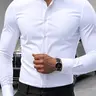 Men's Plain Formal Long Sleeve Shirt, Fitted Top Without Zipper, Minimalist Basic Casual All-Season Clothing, Full Placket Design, Ideal for Everyday Wear