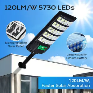 Upgraded Solar Street Light Outdoor 5730 SMD LED Super Bright Monocrystalline Panel LiFePO4 Battery IP65 Waterproof for Yard Garden Street Garage