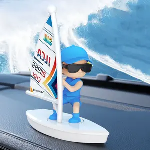 Spinning Sailboat Car Ornament, Creative Cartoon Drifting Boy Dashboard Accessory, Interior Decoration for Cars, Unique Car Decor Item