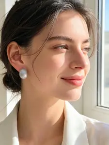 [US Stock] Women's Brushed Silver-Tone Dome Ear Stud Earrings, Minimalist Daily Costume Jewelry for Women, Earring For Women