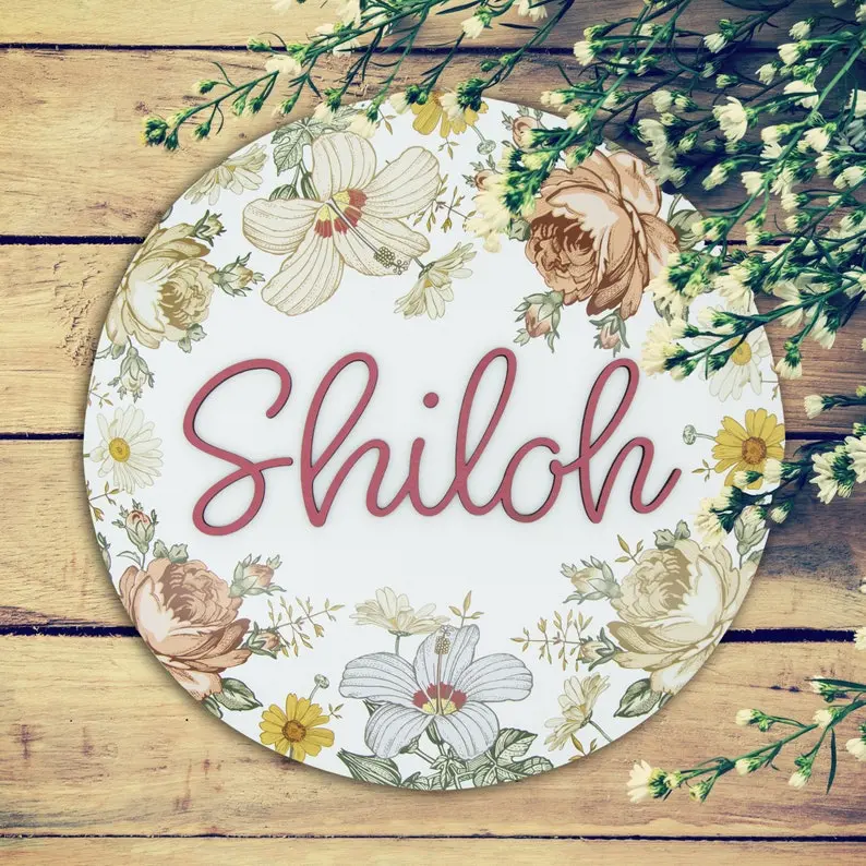 Vintage Floral Custom Round Name, Floral Nursery Circle, Sign Baby Shower, Gift Nursery Decor, Vintage Floral, Custom Round Name Sign