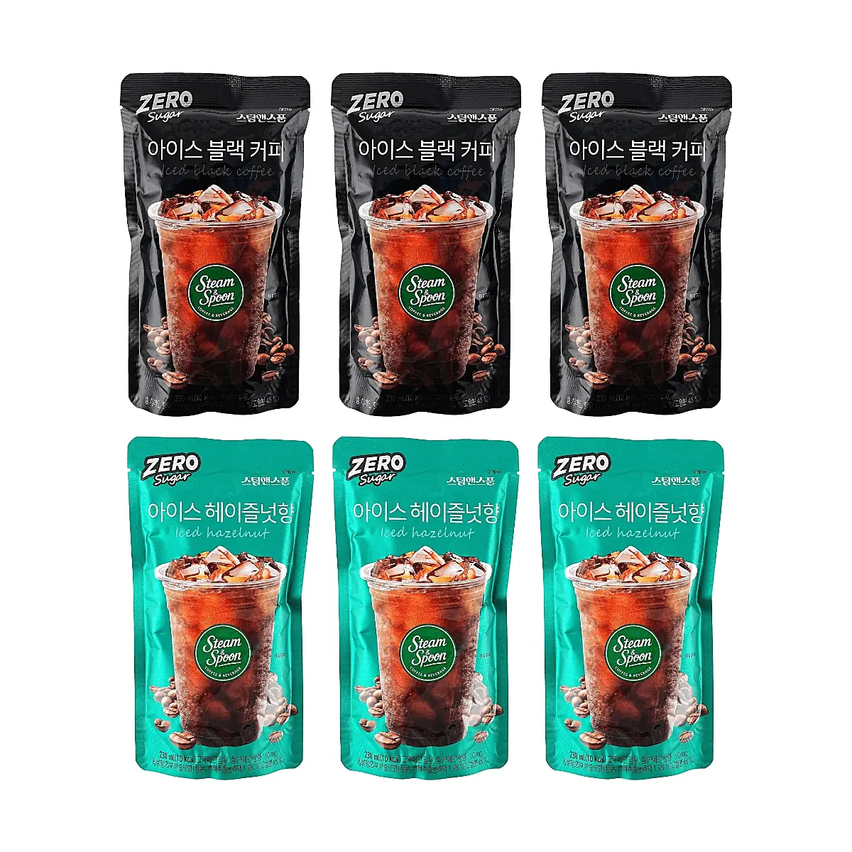Steam & Spoon Zero Sugar Iced Americano & Hazelnut Coffee Bundle - 2 Flavors, 6 Bottles, 1.38L Korean Cold Brew, Keto Friendly