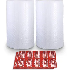 Bubble Cushioning Wrap Rolls 3/16" x 12" x 72ft Total 2 Rolls of 36ft Perforated Every 12" With 20 Fragile Stickers for Packaging Shipping Mailing