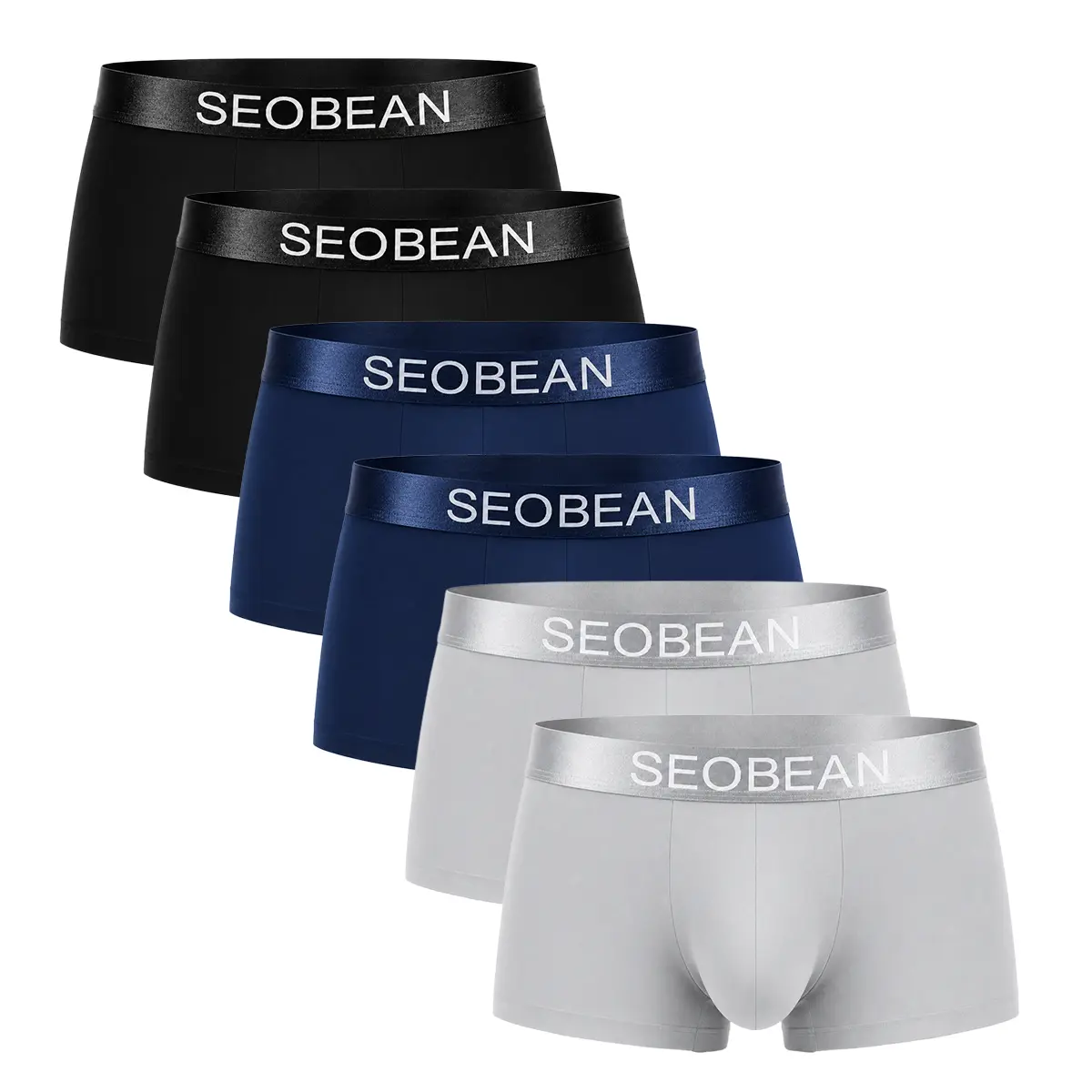 SEOBEAN Men's Athletic Boxer Briefs 6/3 Pack, Premium Smooth Stretch Underwear with 3D Contoured Support Pouch, Breathable No Ride-Up Short Trunks, Comfort Logo Waistband-230204