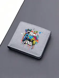 Cartoon Colorful Game Controller Print Canvas Wallet, Multi-Card Slot, Dual-Fold Credit Card Holder, Lightweight Portable, Ideal Gift for Teens