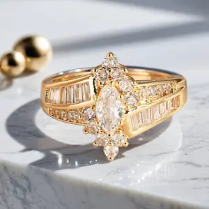 One Extremely Elegant GoldenLadies Engagement Statement Ring Inlaid with Rhombus Cut Square Crystal Zirconia Suitable for Banquets and Gifts Y2K Party Style High Quality Ladies Ring