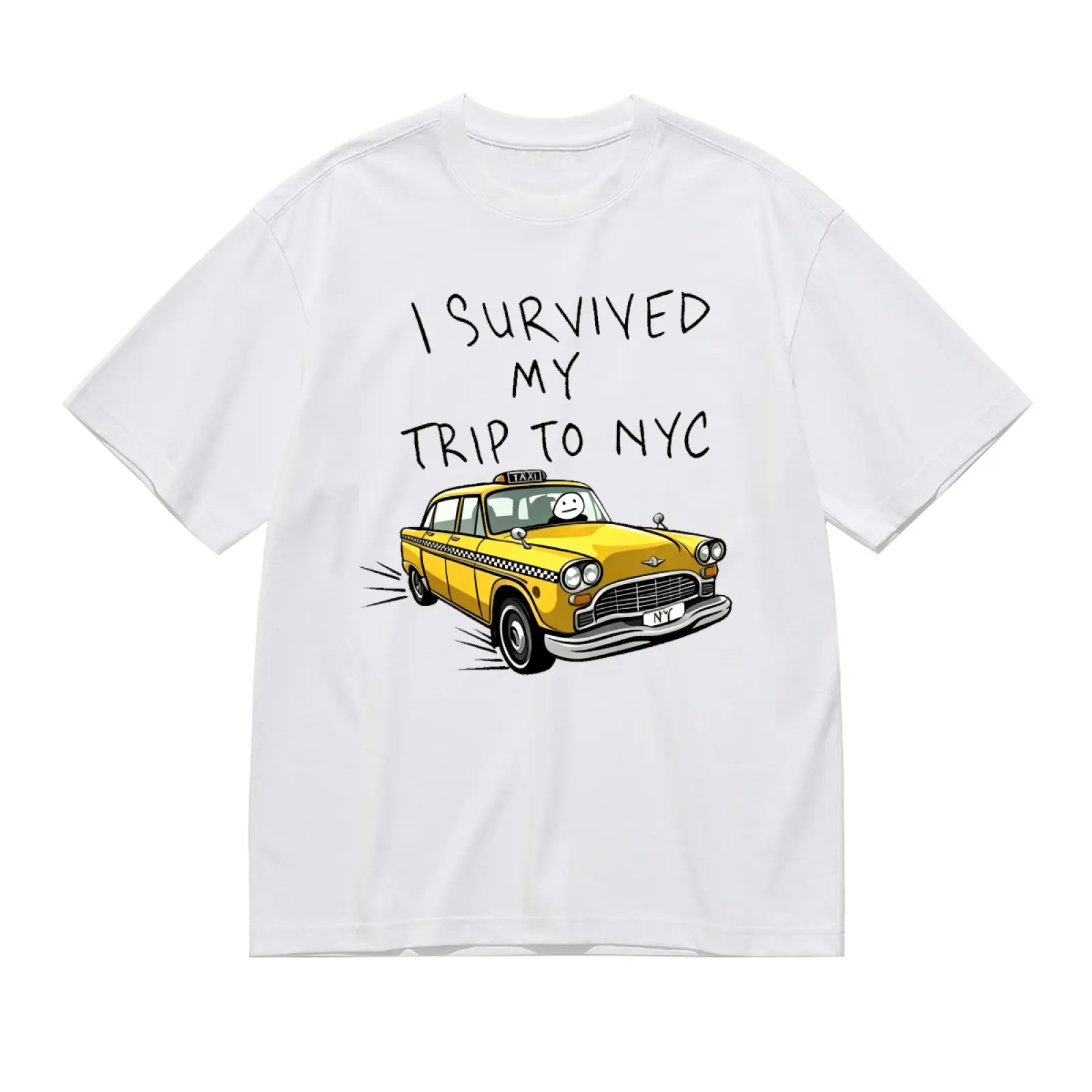 "I Survived My Trip to NYC" Funny Graphic Printed T-Shirt for Men and Women, Unisex Casual Fashion Streetwear Short Sleeve Tops, Tom Holland-Inspired Daily Wear Tees