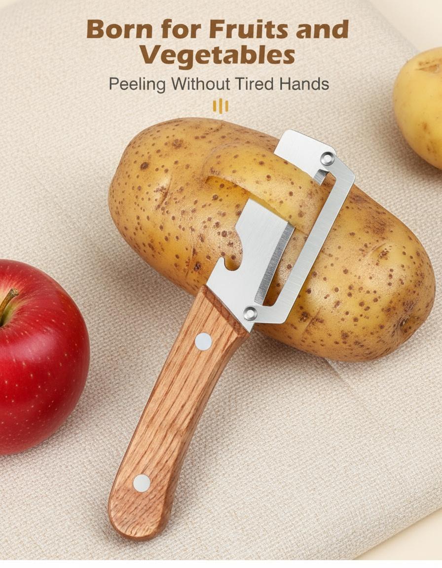 Wooden-Handled Stainless Steel Sharp Peeler with Built-In Bottle Opener for Fruits & Vegetables Ergonomic Non-Slip Handle Long-Lasting Construction Essential Kitchen Tool Wooden-Handled Stainless Steel Sharp Peeler with Built-In Bottle Opener for Fruits & Vegetables Ergonomic Non-Slip Handle Long-Lasting Construction Essential Kitchen Tool