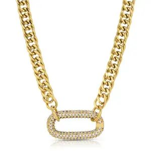 Cuban chain necklace with a zircon clasp, men’s and women’s fashion 16-inch zirconia cross pendant, Valentine’s Day gift