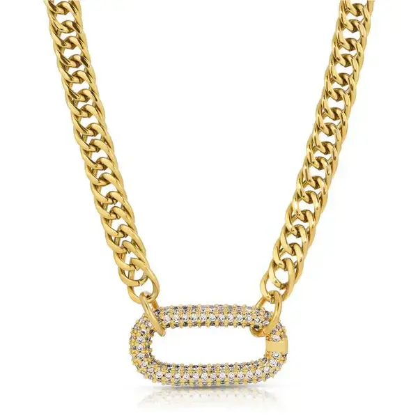 Cuban chain necklace with a zircon clasp, men’s and women’s fashion 16-inch zirconia cross pendant, Valentine’s Day gift