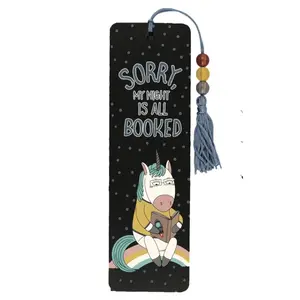 Unicorn Bookmark for Girls - 'Sorry, My Night Is All Booked' Beaded Tassel - Fun Reading Gift
