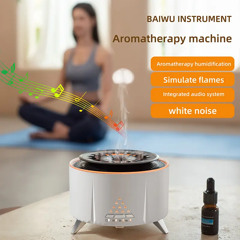 White Noise Flame Aromatherapy Machine - Desktop Bluetooth Speaker, Noiseless Humidifier, Silent Spray Humidifier with Remote Control for Home Use