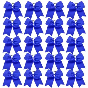 20 count 8" Large Blue Cheer Bows for Girls, Hand-made Grosgrain Ribbon Hair Accessories for Teen Girls Softball Cheerleader  (Blue)