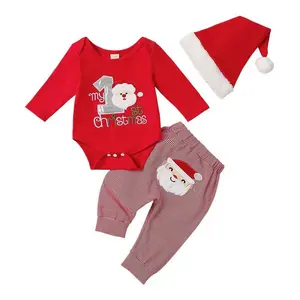 My first Christmas jumpsuit for newborn boys and girls is a one-piece Santa Claus pants hat baby Christmas costume set 1123