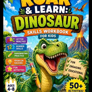 Dinosaur Skills Workbook for Kids Ages 3-6, Roar & Learn Educational Activity Book for Preschoolers