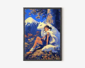Princess Mononoke, Japanese Tapestry Style Studio Ghibli Style Ukiyo-e Inspired Anime Wall Art Japanese Wall Art