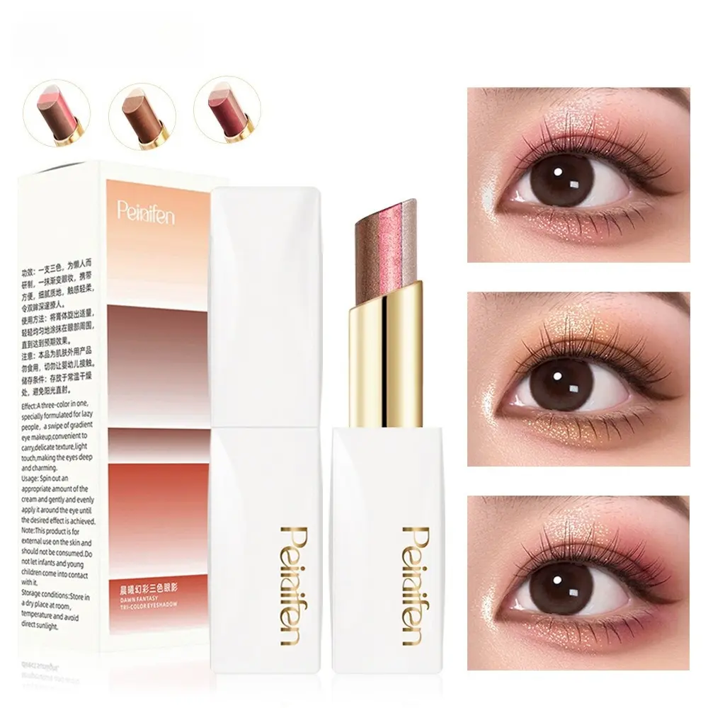 Three-color Pearlescent Eyeshadow Stick, Shimmering Gradient Shades, Silky Smooth, Waterproof & Sweat-resistant, Long-lasting Without Smudging, Used As Eye Highlighter, Creates Eye Makeup Effortlessly, Beginner-friendly, Glitter Beauty